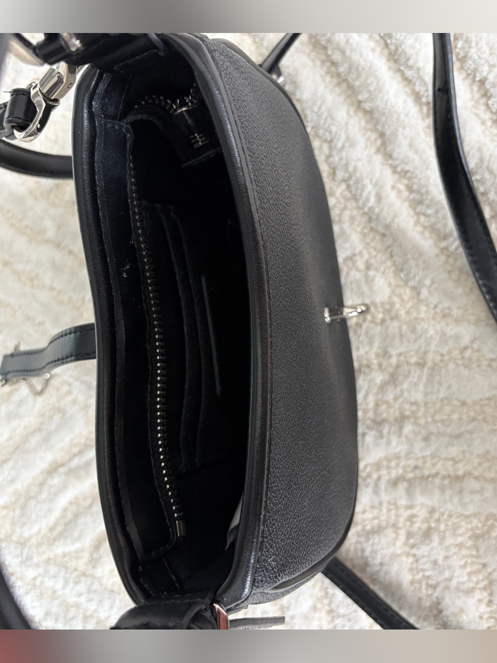 Charles & Keith Thessaly Metallic Accent Bag | Black Top Handle Crossbody Purse - Picture 9 of 10